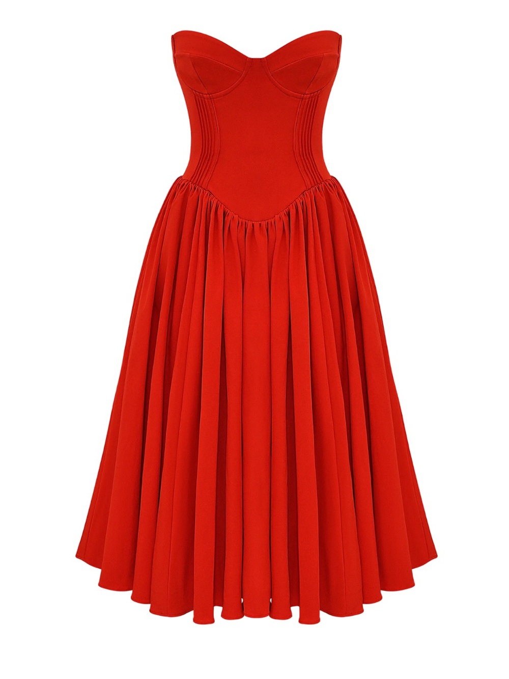 House of CB Red Elizabeth Strapless Midi Dress with Corset Bodice - Picture 4 of 8